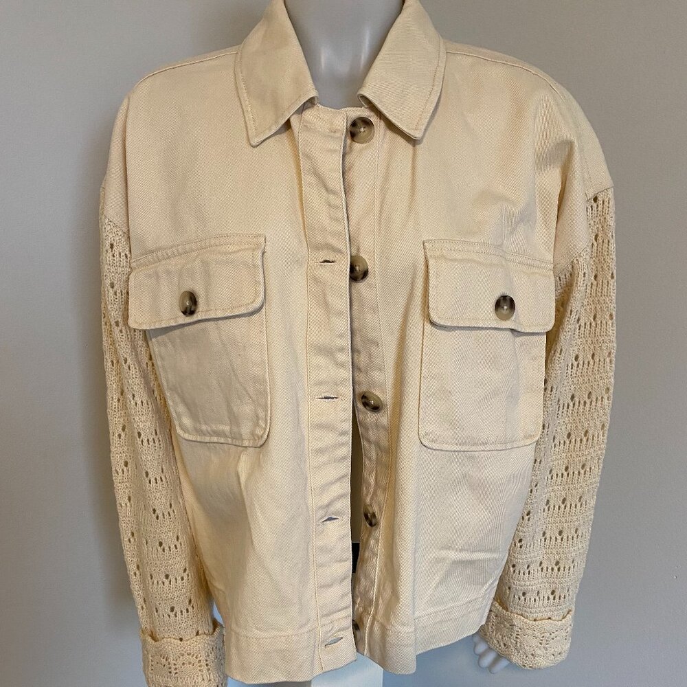 #37   Classy Women's Jean Jacket with Sweater Sleeves New without Tags